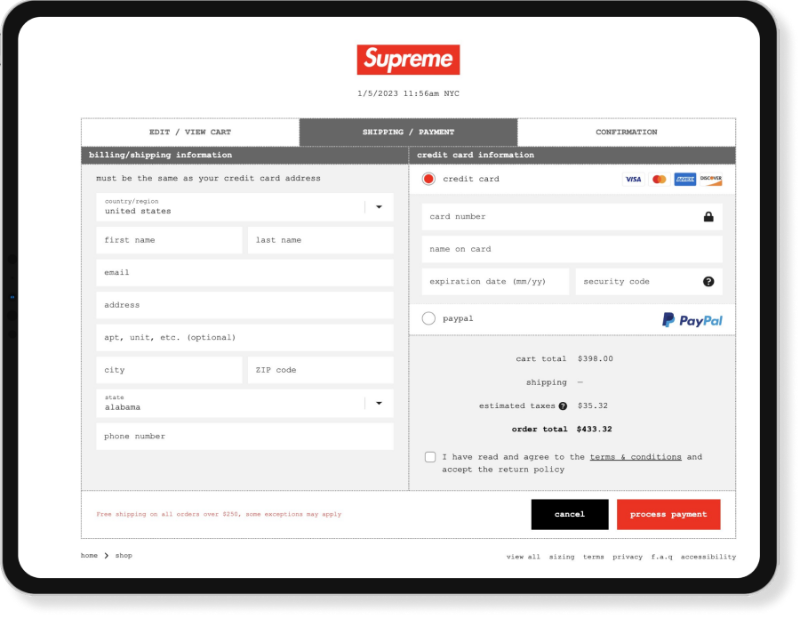 Supreme's checkout